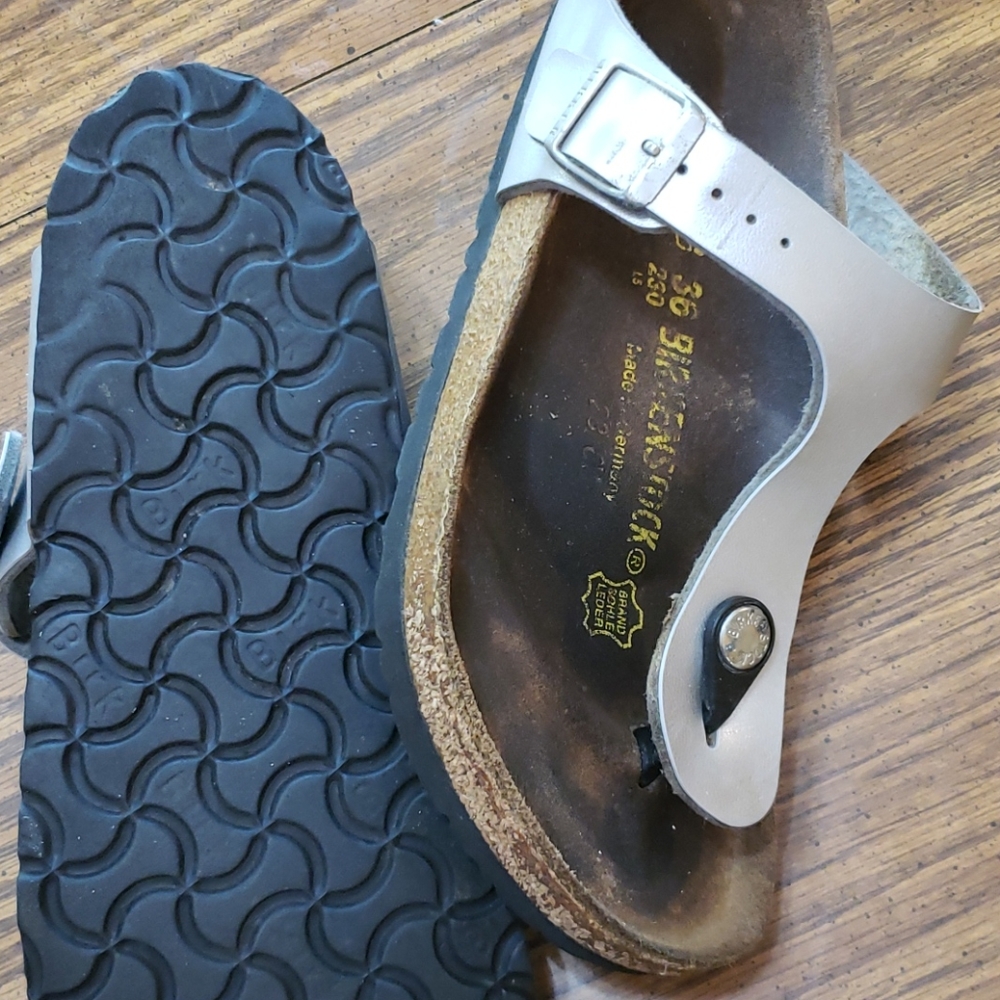 Birkenstock Silver T-Strap Sandals - Picture 6 of 9